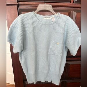 Liz Claiborne Lt Blue Lambswool Angora Short Sleeve Sweater Sz M Soft Classic